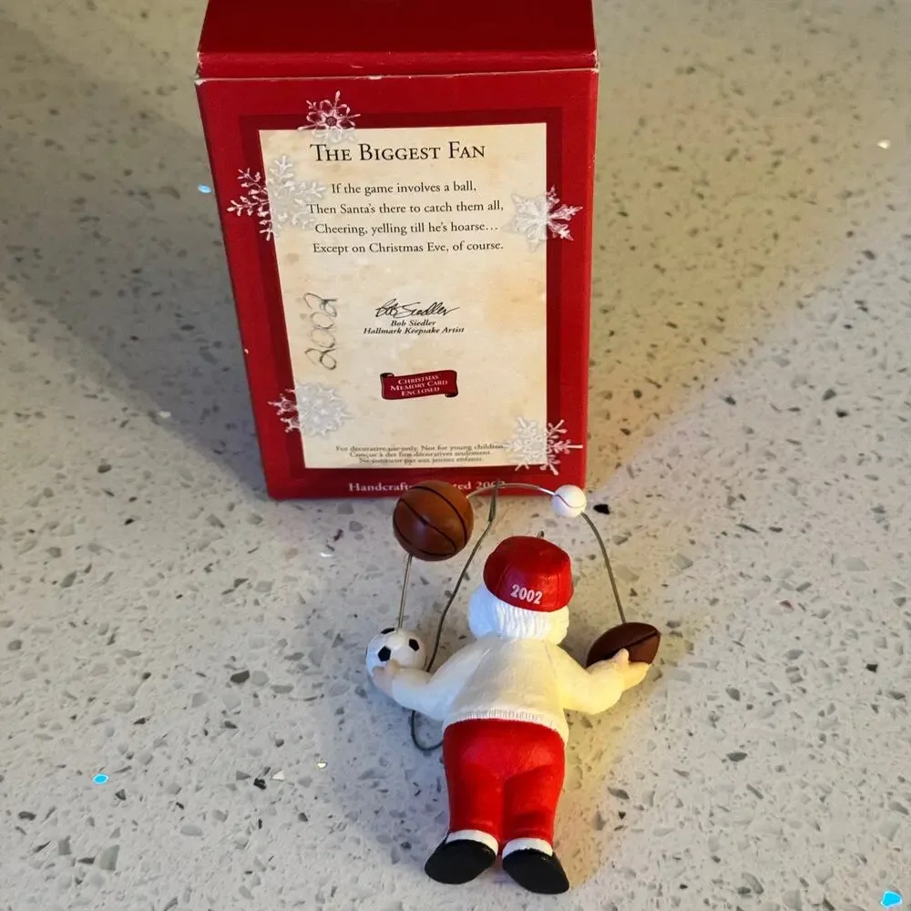 Y2K Vintage Hallmark Biggest Fan Santa Christmas Ornament Sports Keepsake
